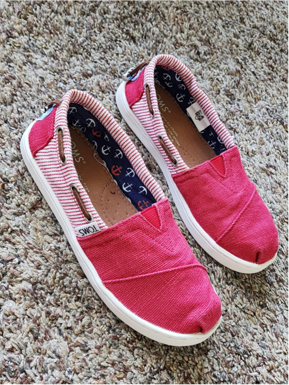 TOMS Youth 13 Bimini Nautical Red Striped Canvas Slip On Shoes